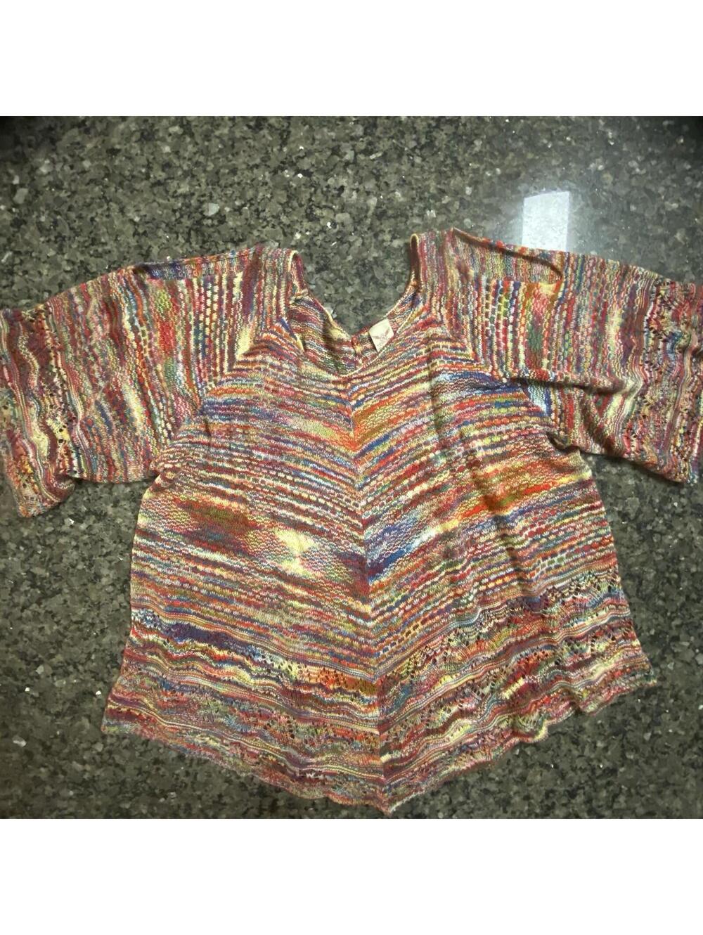 Vintage Faded Glory Multicolor Acrylic Open-Knit Striped V-Neck Sweater 3X Plus
